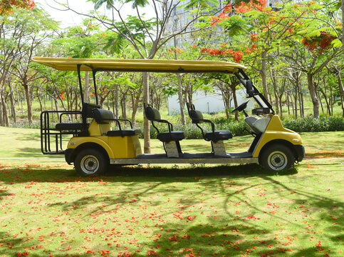 Vietnam - 22 May 2022: Golf Car Without People In Vietnam Nha Trang