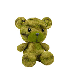 3d render illustration of cute toy bear with camouflage fur on white background.