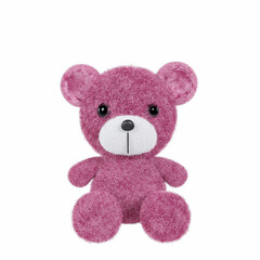 3d render illustration of cute toy bear with pink fur on white background.