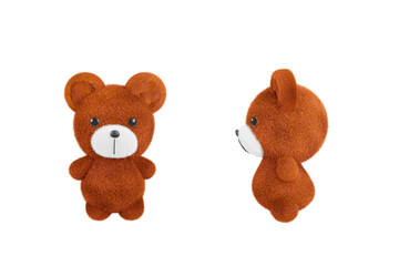 3d render illustration of cute toy bear with broun fur on white background.