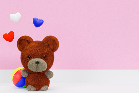 3d render illustration of a cute brown baby bear model.