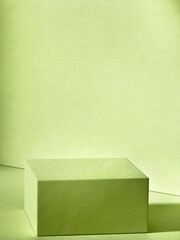 Textured green square pedestal. 3d computer graphic template of displaying place for your products....