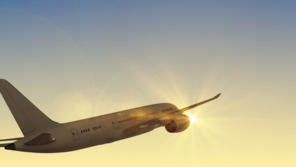Modern Passenger airplane flight in sunset	