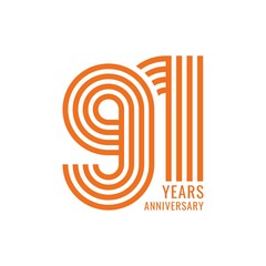 91 Year Anniversary Logo, Vector Template Design element for birthday, invitation, wedding, jubilee and greeting card illustration. - obrazy, fototapety, plakaty