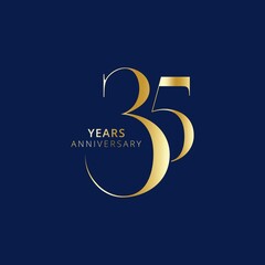 35 Year Anniversary Logo, Golden Color, Vector Template Design element for birthday, invitation, wedding, jubilee and greeting card illustration.