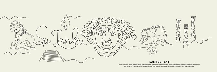 Sri Lanka - historical places, landmark , hand drawing, sketch art, line art Vector Illustration