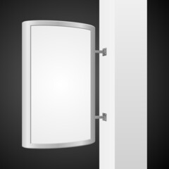 Vector illustration of minimal metal frame with blank poster installed on white wall of building