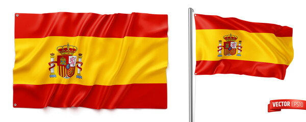 Vector realistic illustration of Spanish flags on a white background. - 507045212
