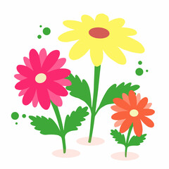 Flowers in flat dashing style. Vector Illustration isolated on white background, decor greeting card.