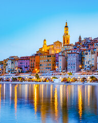 Menton France, vacation at the Cote d Azur France, View on old part of Menton, Provence-Alpes-Cote d'Azur, France Europe - obrazy, fototapety, plakaty