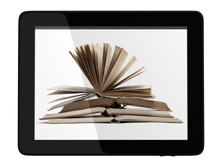 Digital Library Concept - Tablet Computer and books on screen