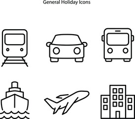 holidays icons set , included icons As train, car, bus, ship, plan, and hotel, holidays icons set trendy for web, app, Ui.