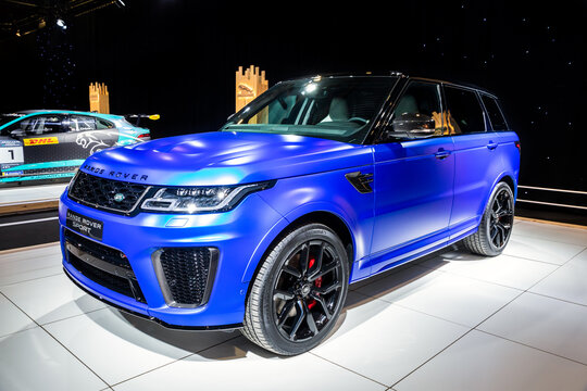  Range Rover Sport SVR car showcased at the Autosalon 2020 Motor Show.