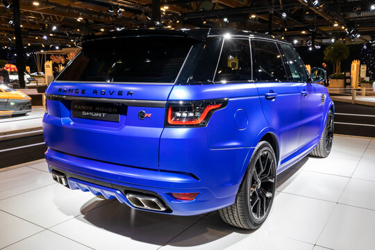 Range Rover Sport SVR car showcased at the Autosalon 2020 Motor Show. 