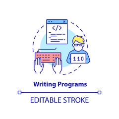 Writing programs concept icon. Design and build software. Programming skill abstract idea thin line illustration. Isolated outline drawing. Editable stroke. Arial, Myriad Pro-Bold fonts used