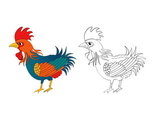 hand-drawn angry rooster for coloring book