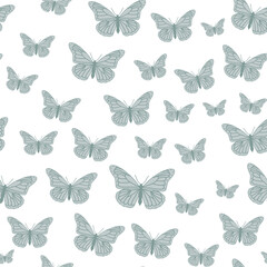 Gey-Blue different sizes romantic butterflies seamless pattern