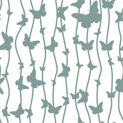 Wavy Lines and butterflies simple drawing minimalistic seamless pattern