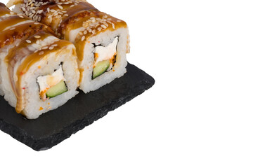 set of rolls with smoked eel isolated on white background