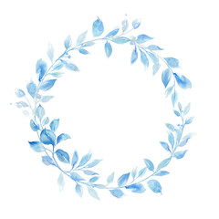 Wreath of blue leaves. Blue leaves round frame