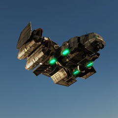 3d render of sci-fi dropship aircraft in the air - 507048669