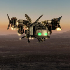 3d render of sci-fi dropship aircraft in the air - 507048685
