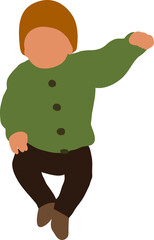 A newborn baby lies on his back in a green sweater, pants and a hat