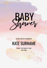 Baby shower watercolor background texture pink violet  newborn invite , children birthday stationery greeting card, pastel ink in vector  kids party , sweet girl, baby boy happy birthday poster