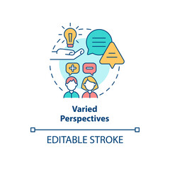 Varied perspectives concept icon. Workplace diversity advantage abstract idea thin line illustration. Expressing thoughts. Isolated outline drawing. Editable stroke. Arial, Myriad Pro-Bold fonts used