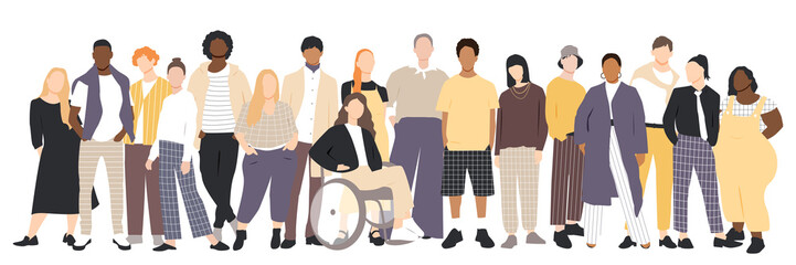 Obraz premium People stand side by side together. Flat vector illustration.