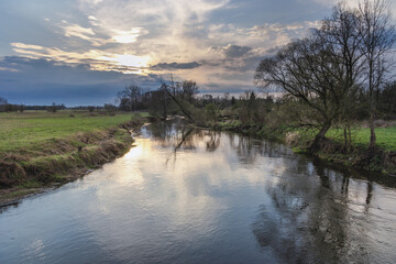 Obraz premium Liwiec River in Paplin, small village in Wegrow County, Masovia region of Poland