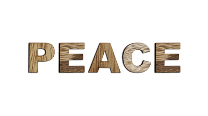 Peace, word written in wooden alphabet letters isolated. The concept of a terrible war destroying country