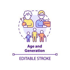 Age and generation concept icon. Type of diversity abstract idea thin line illustration. Older and younger workers. Isolated outline drawing. Editable stroke. Arial, Myriad Pro-Bold fonts used