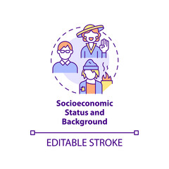 Socioeconomic status and background concept icon. Type of diversity abstract idea thin line illustration. Social standing. Isolated outline drawing. Editable stroke. Arial, Myriad Pro-Bold fonts used