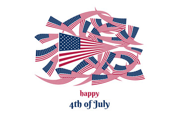 Fototapeta premium Group of waving American Flag isolated on white. 4th of July Independence Day concept. Flat vector illustration