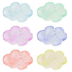 watercolor set of colorful clouds template, green , blue and pink colours