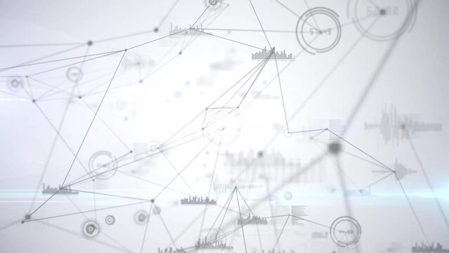Animation of network of connections and data processing over white background