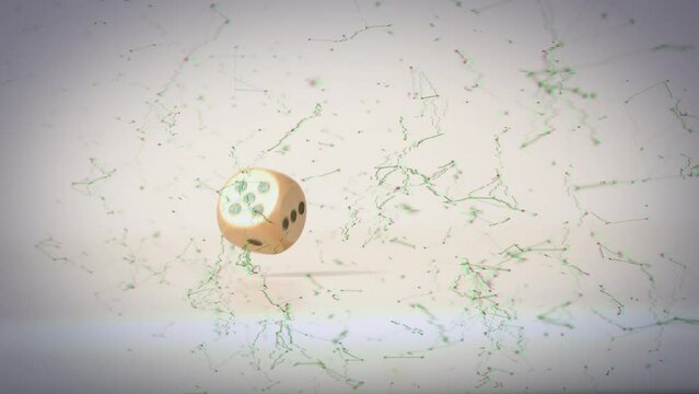 Animation of molecules over dice on white background