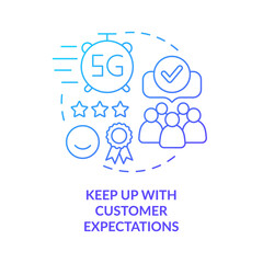 Keep up with customer expectations blue gradient concept icon. Ecommerce. Digital first strategy abstract idea thin line illustration. Isolated outline drawing. Myriad Pro-Bold font used