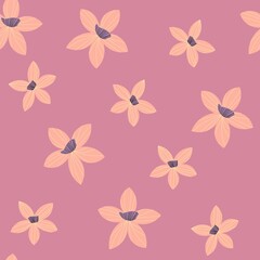 Vector seamless pattern with flowers on a pink background. A simple illustration. Narcissus flowers.