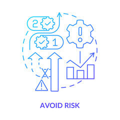 Avoid risk blue gradient concept icon. Risk management step abstract idea thin line illustration. Choosing least risky options. Minimize threats. Isolated outline drawing. Myriad Pro-Bold font used