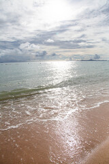 view of a beach before sunset in Thailand.