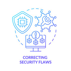 Correcting security flaws blue gradient concept icon. Cybersecurity risk management abstract idea thin line illustration. Fix breaches. Isolated outline drawing. Myriad Pro-Bold font used