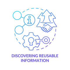 Discovering reusable information blue gradient concept icon. Risk management advantage abstract idea thin line illustration. Collaborative effort. Isolated outline drawing. Myriad Pro-Bold font used
