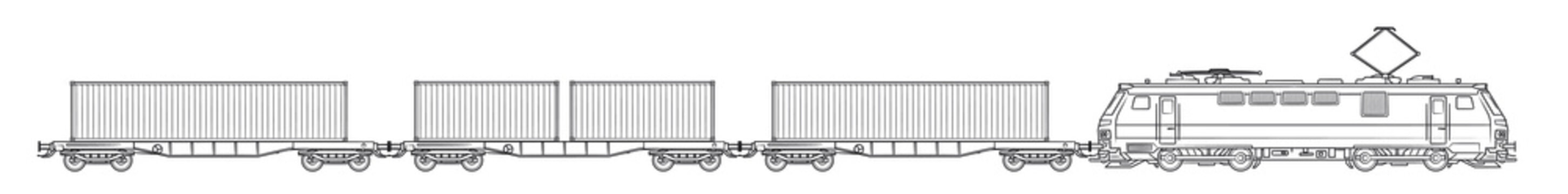 recommend clip art: Modern cargo train with containers - outline vector stock illustration.