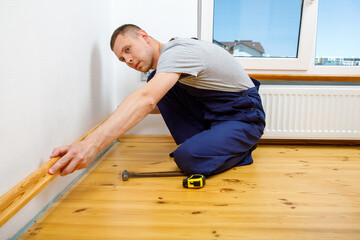 To make repairs. Installing a new skirting board.