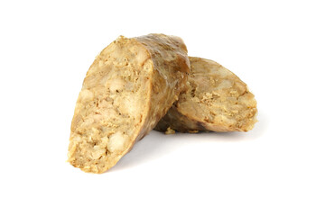 two pieces of sausage i on white background