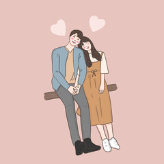 happy love couple fall in love, illustration, valentine celebration