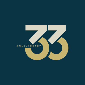 33 Year Anniversary Logo, Golden Color, Vector Template Design element for birthday, invitation, wedding, jubilee and greeting card illustration.