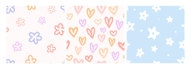 Gender-Neutral Nursery Cute Seamless Pattern Boho Warm Hearts, Stars and Flowers Colorful